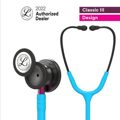 3M Littmann  Classic III Monitoring Stethoscope, Smoke Chestpiece, Turquoise Tube, Pink Stem and Smoke Headset, 5872