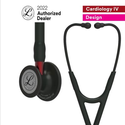 3M Littmann Cardiology IV Diagnostic Stethoscope, Black-Finish Chestpiece, Black Tube, Red Stem and Black Headset, 6200