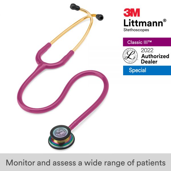 3M Littmann Classic III Stethoscope, Rainbow-Finish, Raspberry Tube, 5806