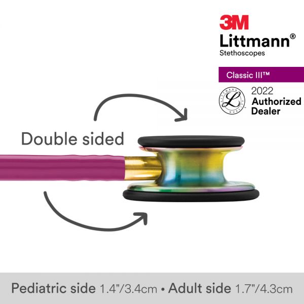 3M Littmann Classic III Stethoscope, Rainbow-Finish, Raspberry Tube, 5806