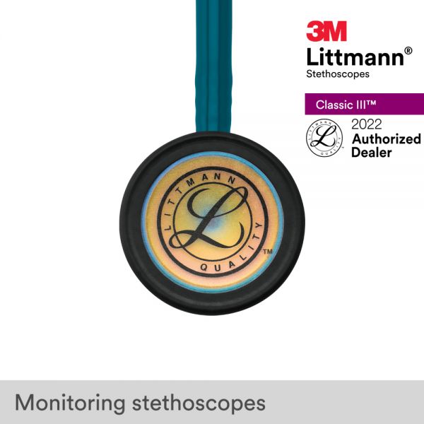 3M Littmann Classic III Stethoscope, Rainbow-Finish, Caribbean Blue Tube, 5807