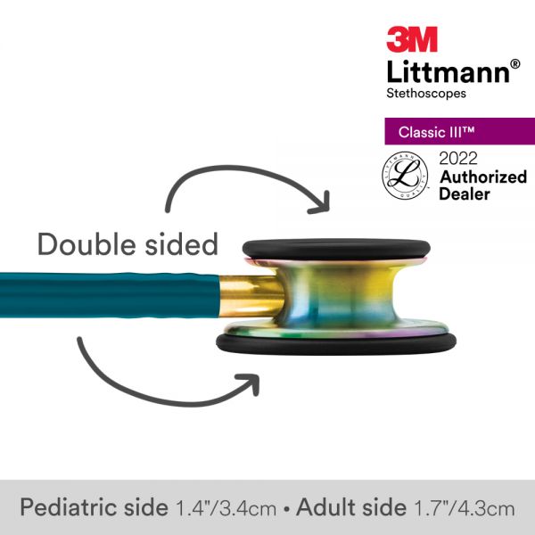 3M Littmann Classic III Stethoscope, Rainbow-Finish, Caribbean Blue Tube, 5807