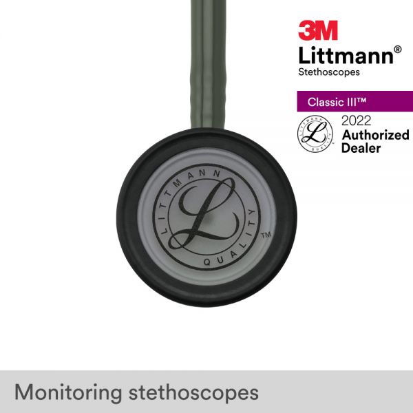 3M™ Littmann® Classic III Stethoscope, Smoke-Finish, Dark Olive Green Tube, 5812