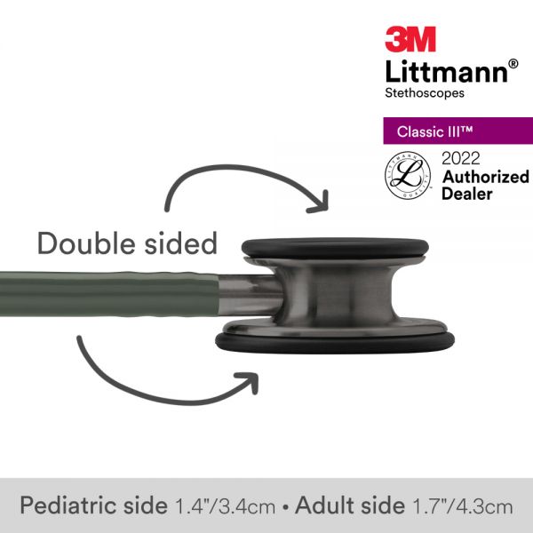 3M™ Littmann® Classic III Stethoscope, Smoke-Finish, Dark Olive Green Tube, 5812