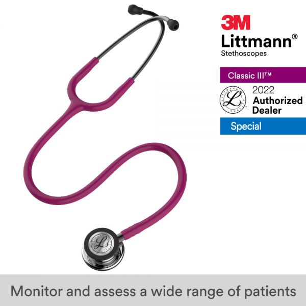 3M Littmann Classic III Stethoscope, Mirror, Raspberry Tube, 5862