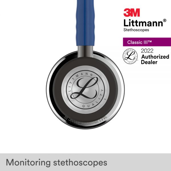 3M Littmann Classic III Stethoscope, Mirror Chestpiece, Navy Blue Tube, 5863
