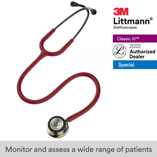 3M Littmann Classic III Stethoscope, Champagne Chestpiece, Burgundy Tube, 5864
