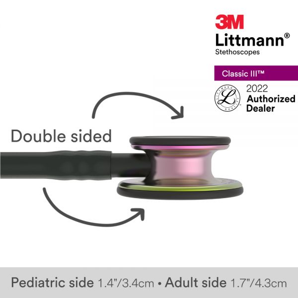 3M Littmann Classic III Stethoscope, Rainbow Chestpiece, Black Tube 27 inch 5870