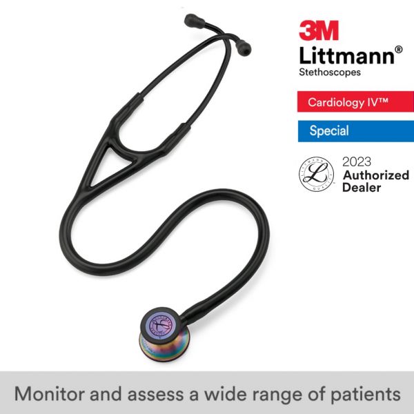 3M Littmann Cardiology IV Stethoscope, Black tube, Rainbow-Finish Chestpiece, Special Edition, 6165