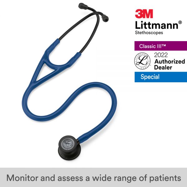 3M Littmann Cardiology IV Stethoscope, Navy Blue Tube, Black-Finish Chestpiece, Stem and Headset, Special Edition, 6168