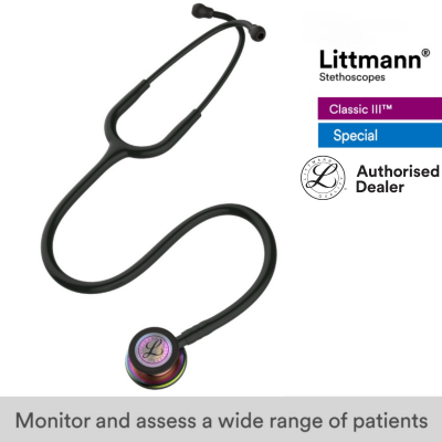 Littmann Classic III Stethoscope, Rainbow Chestpiece, Black Tube 27 inch 5870